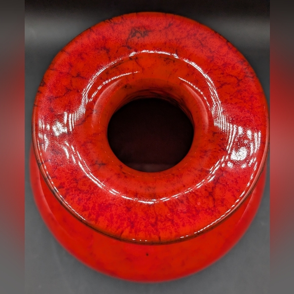 Vintage Italy Bright Red & Black Ceramic Vase, 7 In - Picture 7 of 13